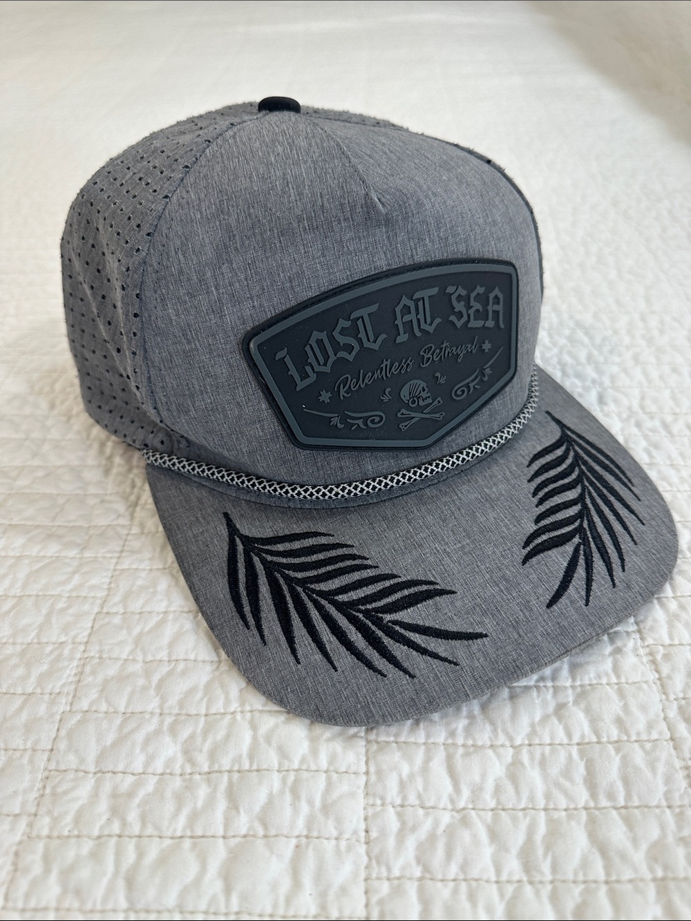 Lost At Sea Gray SnapBack Hat Relentless Betrayal BLACKOUT Skull Crossbones